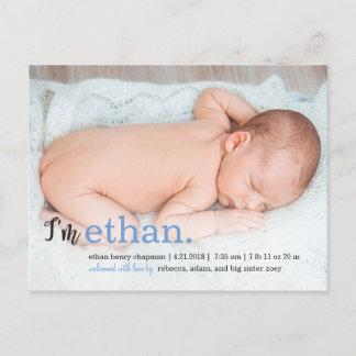 MY NAME Modern Birth Announcement Postcard