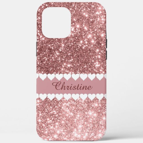 My Name White Hearts on Rose Gold iPhone 12 Pro Max Case