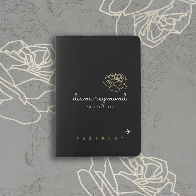 my name with a rose flower, elegant black passport holder (Creator Uploaded)