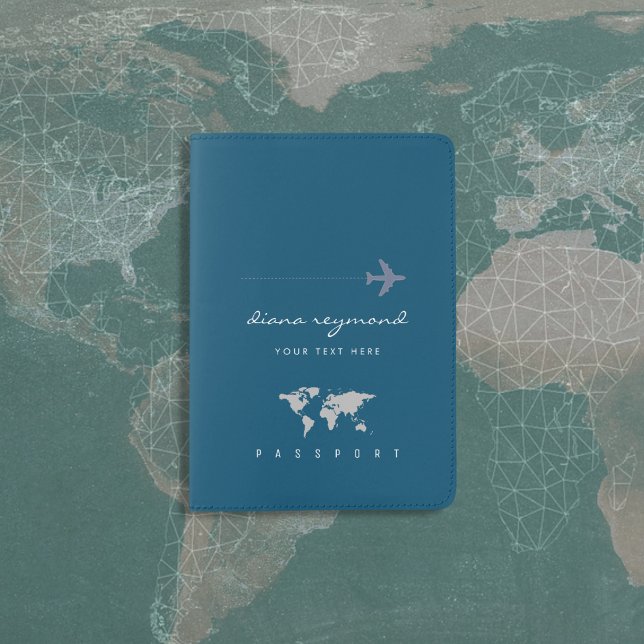 my Name with Airplane Blue Passport Holder ( travel adventures)