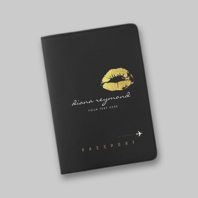 my name with gold lips, feminine black passport holder (Creator Uploaded)