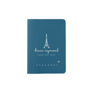 my Name with the Eiffel Tower, Paris Blue Passport Holder
