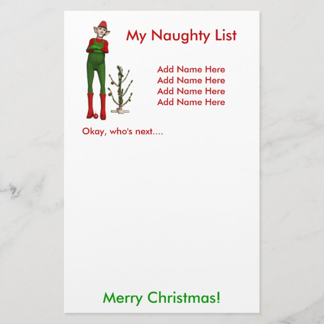 My Naughty List Stationery (Front)