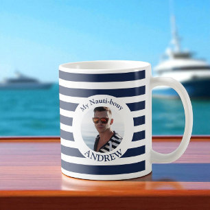 My Nauti-bouy Navy Blue Striped Photo Mug