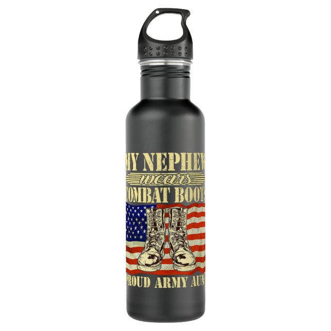My Nephew Wears Combat Boots Proud Army Aunt Milit Stainless Steel Water Bottle (Front)