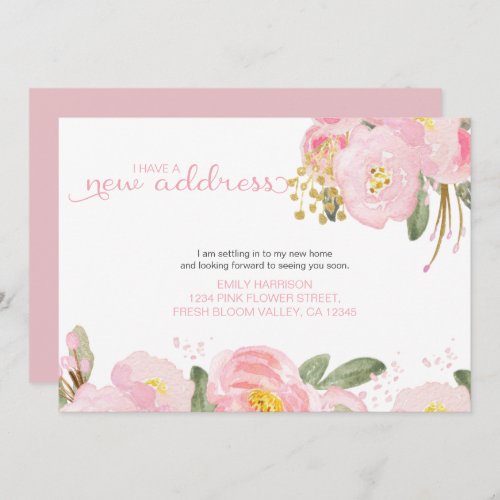 My New Address Floral Pink Gold Moving Announcement