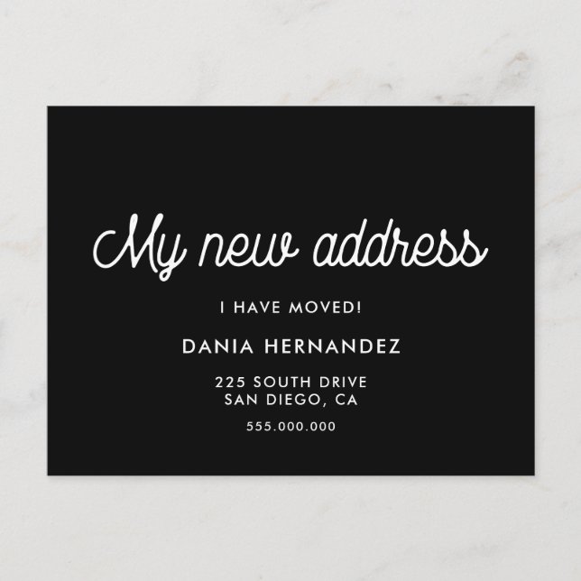 My new address Retro moving announcement black Postcard (Front)