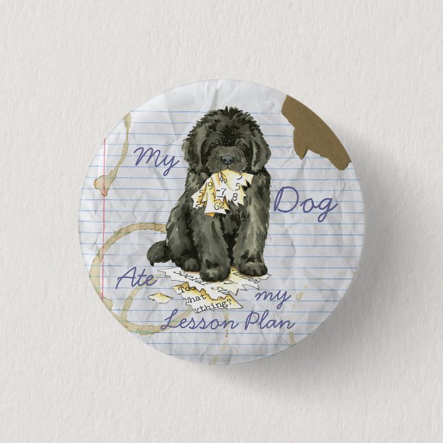 My Newfoundland Ate my Lesson Plan Pinback Button (Front)