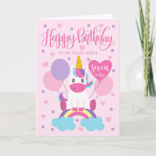 My Niece 7th Birthday Unicorn Sitting On Rainbow Card