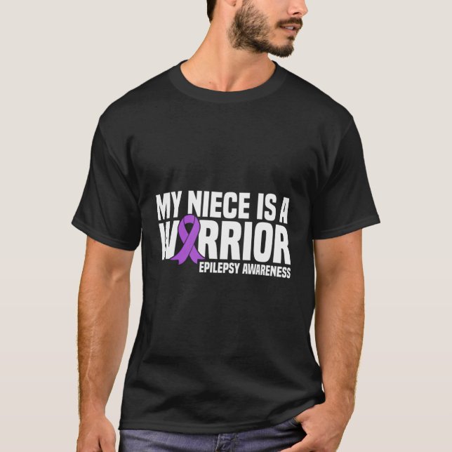My Niece Is A Warrior Purple Ribbon Epilepsy Aware T-Shirt (Front)