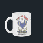 My 'Nora Frosted Glass Coffee Mug<br><div class="desc">This design on this frosted glass mug (Jewbilee's newest original artwork) is quite likely the happiest, most playful little menorah ever. A completely fresh take on the modern graphic art style from the 1950's - 1960's. Interesting Hanukkah Trivia in center.</div>