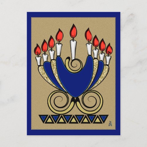 My Nora Original Hanukkah Minorah Design Holiday Postcard