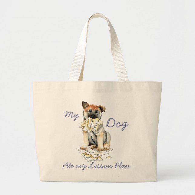 My Norwegian Elkhound Ate My Lesson Plan Large Tote Bag (Front)