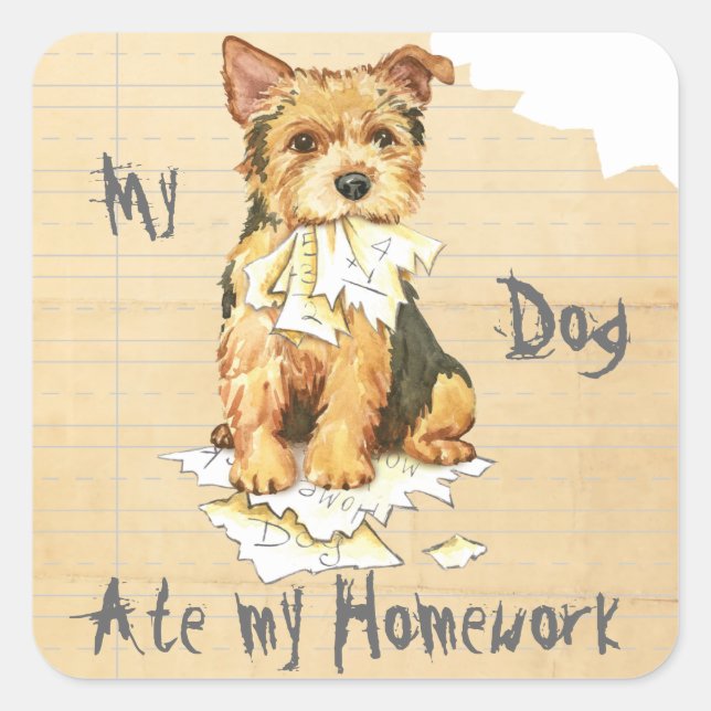 My Norwich Terrier Ate my Homework Square Sticker (Front)