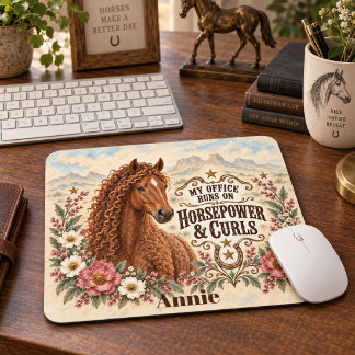 My Office Runs on Horsepower & Curls Bashkir Curly Mouse Pad