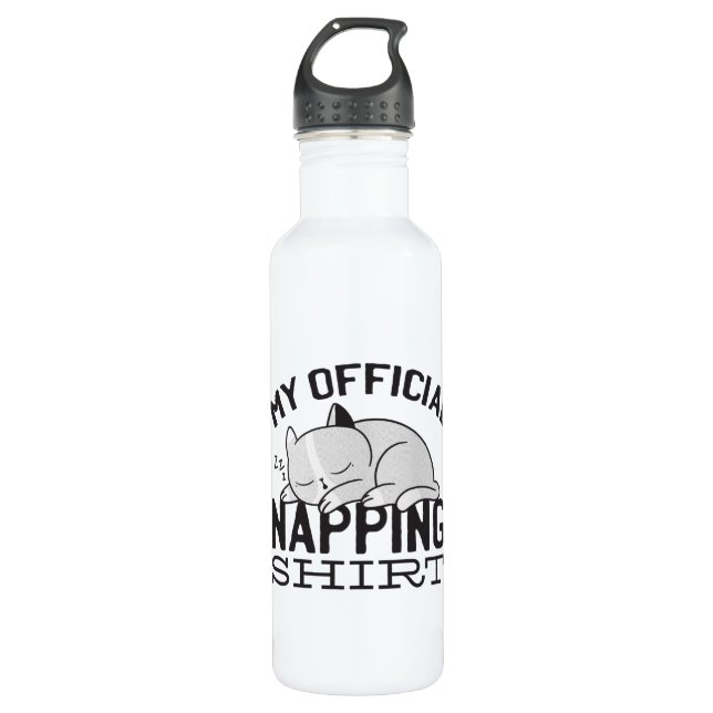 My official napping shirt - Lazy sleeping Cat Stainless Steel Water Bottle (Front)