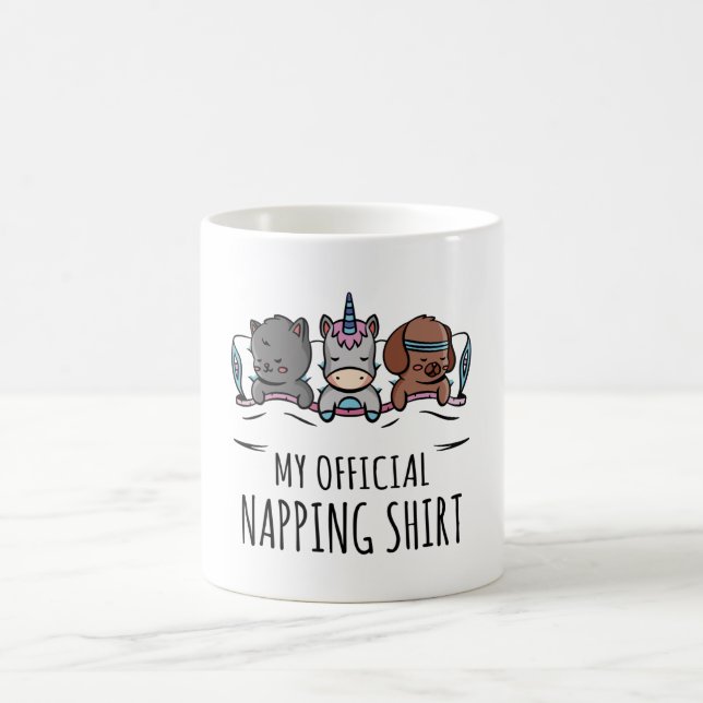 My official napping shirt sleeping Unicorn Dog Cat Coffee Mug (Center)