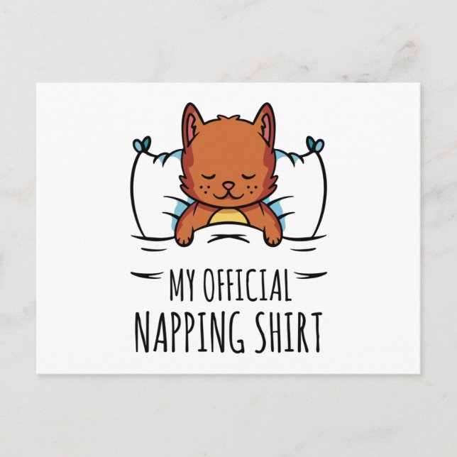 My official napping shirt with sleeping Cat Postcard (Front)
