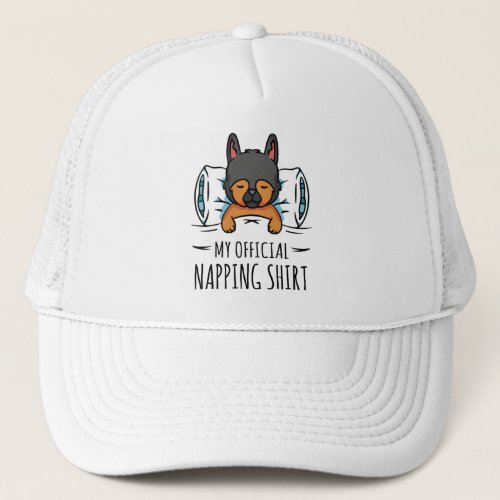 My official napping shirt with sleeping Dog Trucker Hat