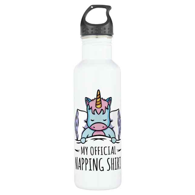 My official napping shirt with sleeping Unicorn Stainless Steel Water Bottle (Front)