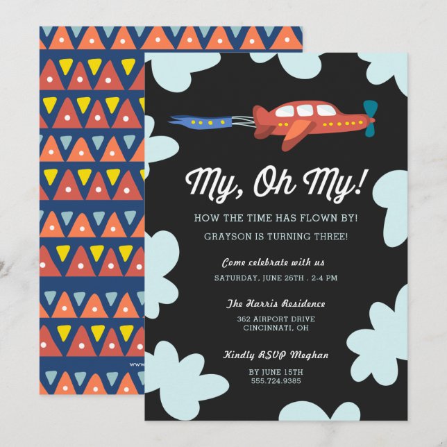 My Oh My | Airplane Birthday Party Invitation (Front/Back)