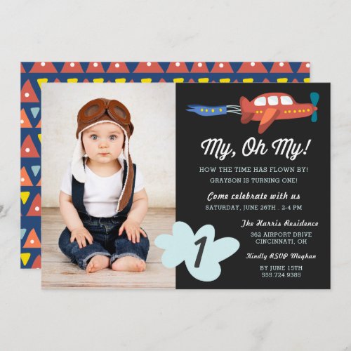 My Oh My  Airplane Photo Birthday Party Invite