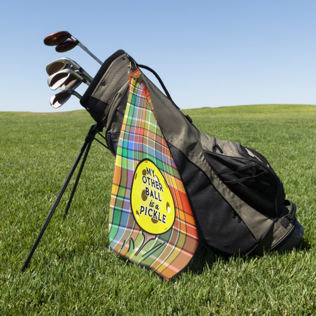 My Other Ball Is A Pickle Golfer Pickleball Plaid Golf Towel (Green)