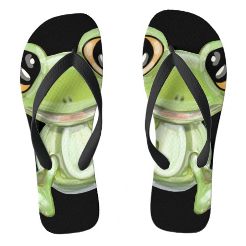 My Other Green Frog Friend Adult Flip Flops