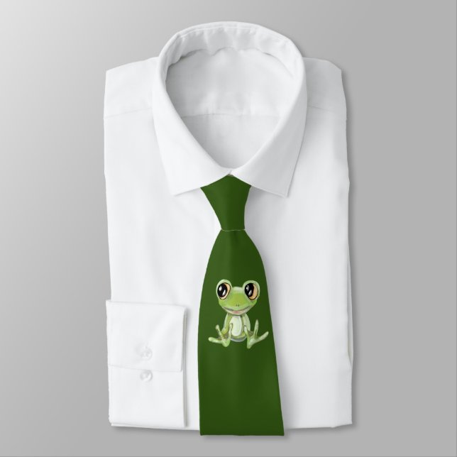 My Other Green Frog Friend Neck Tie (Tied)