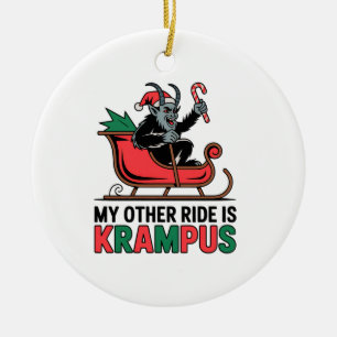My Other Ride Is Krampus Krampus Riding Sleigh Ceramic Ornament