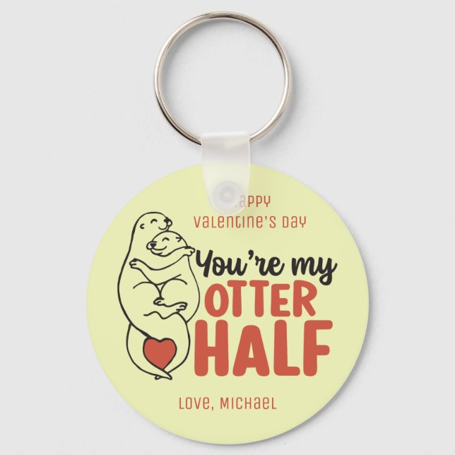 My Otter Half Funny Pun Cute Valentine's Day Keychain (Front)