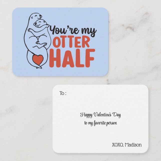 My Otter Half Funny Pun Cute Valentine's Day Note Card (Front/Back)