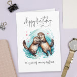 My Otterly Amazing Boyfriend Otter Pun Birthday Card<br><div class="desc">Snuggle Alert! This Birthday Card is Purrfect for Your Significant Otter! This otterly adorable card is practically overflowing with love. Two snuggly cuties chillin' on their backs, surrounded by a flurry of tiny hearts, it's guaranteed to make your significant otter squirm with happy fuzzies! Edit the text to unleash your...</div>
