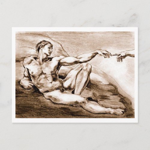 My Own Drawing of Michelangelos Adam Postcard