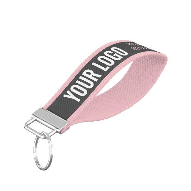My Own Logo Custom Branded Pink Grey Wrist Keychain (Angled Down)