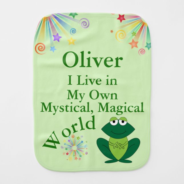 My Own Mystical Magical World Frog Baby Burp Cloth (Front)