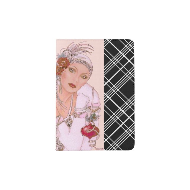 MY PASSPORT - black and white plaid w art nouvous Holder (Front)