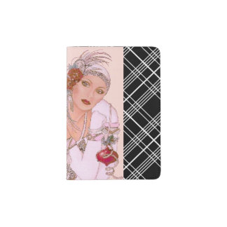MY PASSPORT - black and white plaid w art nouvous Passport Holder