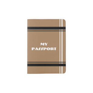 “MY PASSPORT” on CAMEL TAN w/ BLACK & WHITE trim Passport Holder