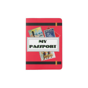 “MY PASSPORT” W/ STEAMER LABELS on RED LUGGAGE Passport Holder