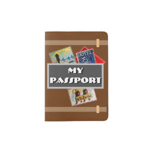 “MY PASSPORT” W/ STEAMER LABELS on SADDLE BROWN Passport Holder