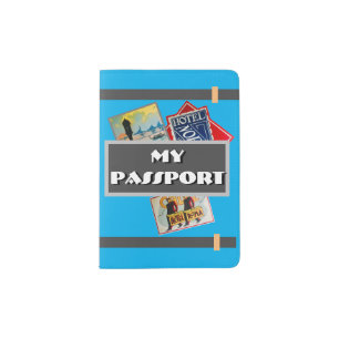“MY PASSPORT” W/ STEAMER LABELS on TURQUOISE BLUE Passport Holder
