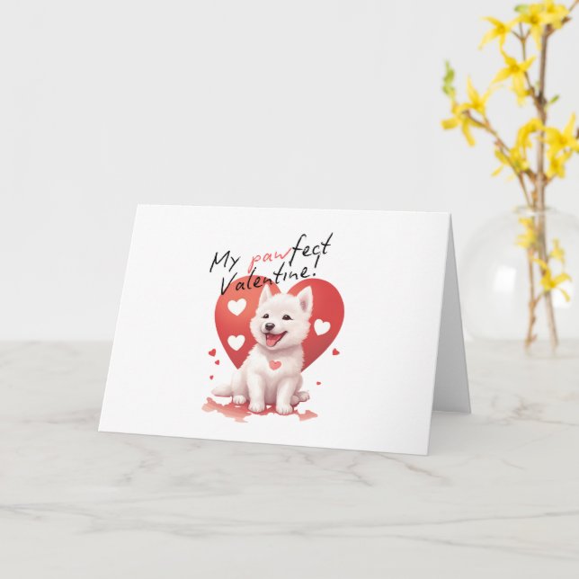 My Pawfect Valentine - Adorable White Jindo Puppy Card (Yellow Flower)