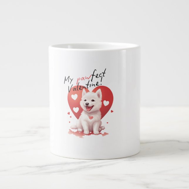 My Pawfect Valentine - Adorable White Jindo Puppy Giant Coffee Mug (Front)