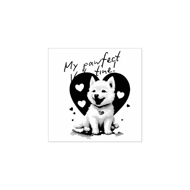 My Pawfect Valentine - Adorable White Jindo Puppy Rubber Stamp (Imprint)
