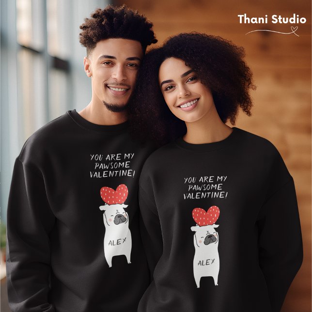 My Pawsome Valentine Cute Pug & Red Heart Black Sweatshirt (Creator Uploaded)