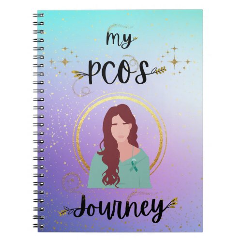 My PCOS Journey _ Woman With Teal Ribbon Gold Note Notebook