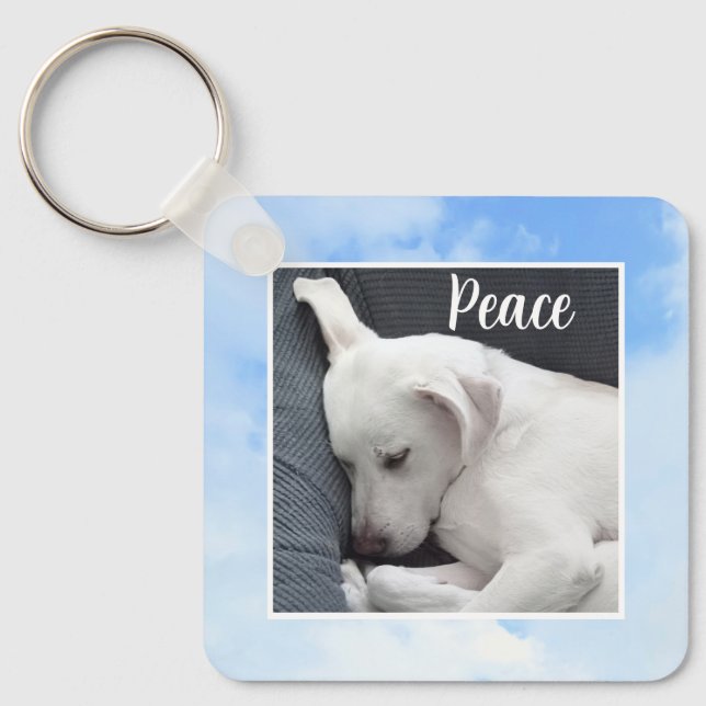 My Peace I Give You Bible Verse Dog in Blue Sky Keychain (Front)