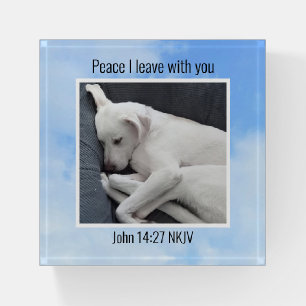 My Peace I Give You Bible Verse Dog in Blue Sky Paperweight