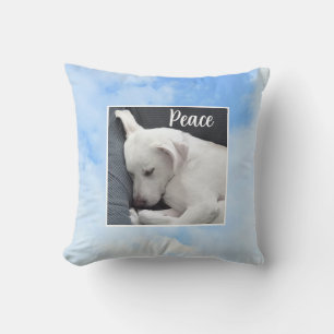 My Peace I Give You Bible Verse Dog in Blue Sky Throw Pillow